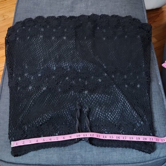 Boho Hippy Vintage 60's 70's Sheer Black Crochet Floral Lace Skirt Set SzXL - Picture 8 of 9